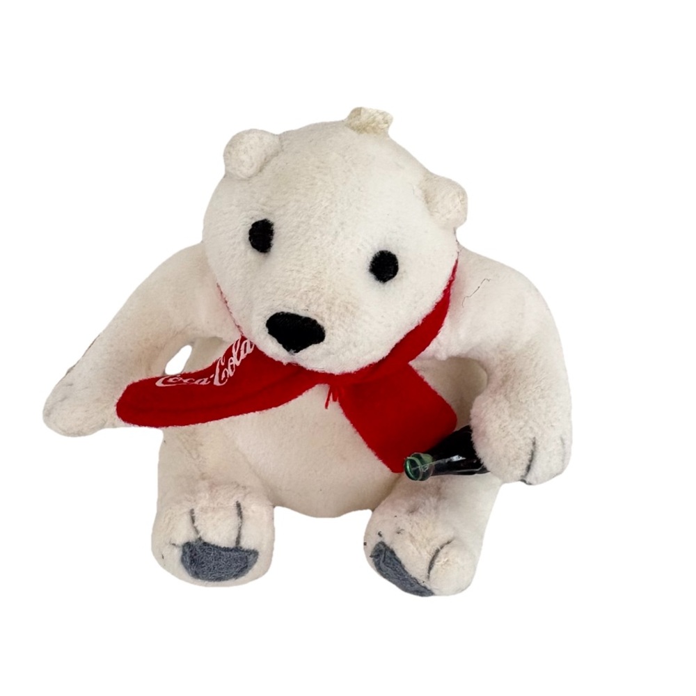 Vintage Coca-Cola Plush Bear with Red Scarf and Bottle